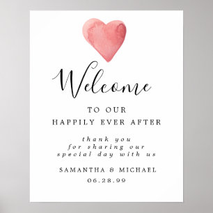 Rotes Wasserfarbenherz Elegantes Hochzeitsszenario Poster