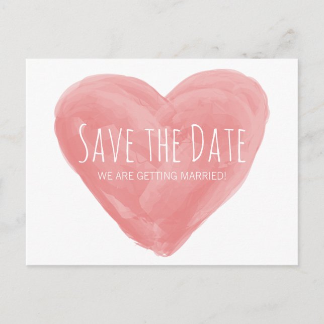 Rotes Wasserfarbenherz Save the Date Postkarte (Vorderseite)