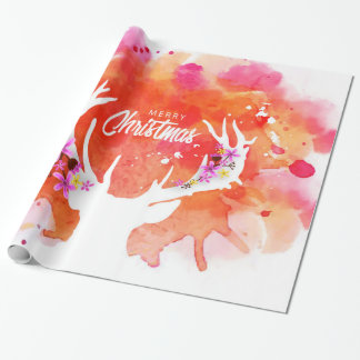 Rotes Wasserfarbenhirsch Frohe Weihnachten Geschenkpapier
