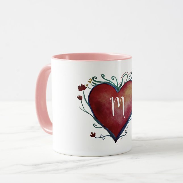 Rotes Watercolor-Herz-kundenspezifische Tasse (Vorderseite Links)