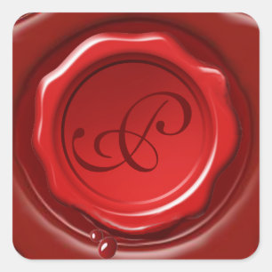 ROTES WAX SIEGEL Monogramm Quadratischer Aufkleber