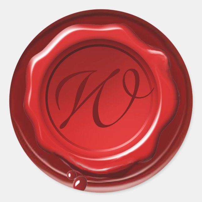 ROTES WAX SIEGEL Monogramm Runder Aufkleber (Vorderseite)