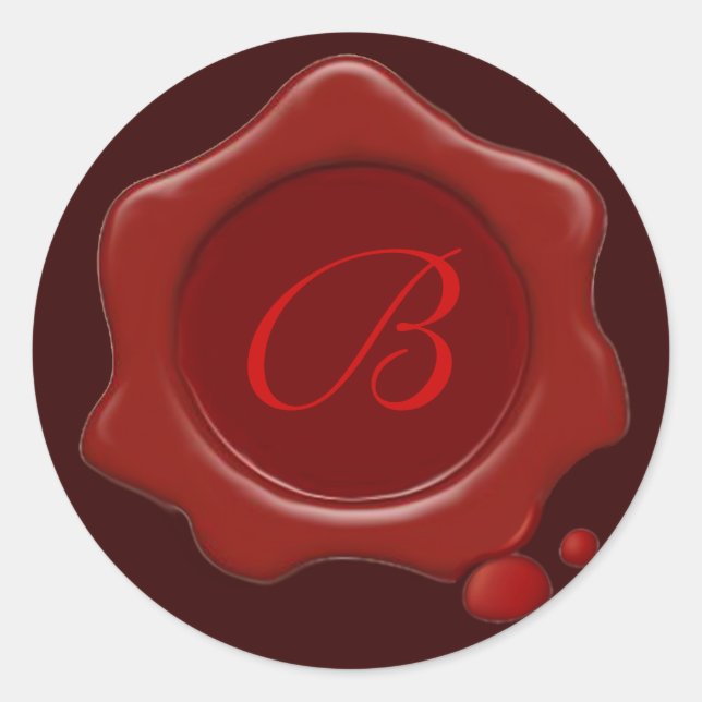 ROTES WAX SIEGEL Monogramm Runder Aufkleber (Vorderseite)