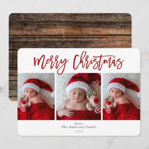 Rotes Weihnachten Rustikales Holz Fest Foto Einladung