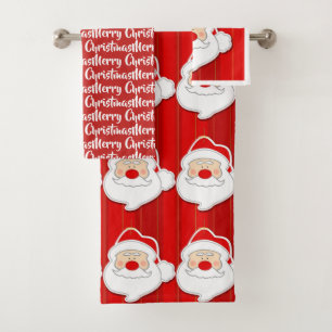 Rotes Weihnachts-Badehandtuch-Set mit Santa Claus Badhandtuch Set