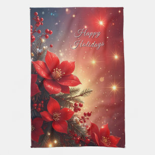 Rotes Weihnachts-Blumen-Küchenhandtuch Geschirrtuch