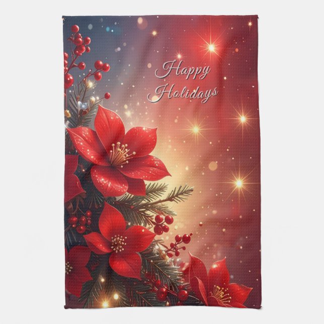 Rotes Weihnachts-Blumen-Küchenhandtuch Geschirrtuch (Vertikal)
