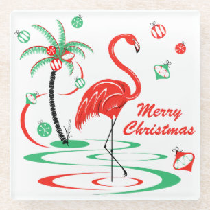 Rotes Weihnachts-Flamingo-Glas Merry Christmas Glasuntersetzer
