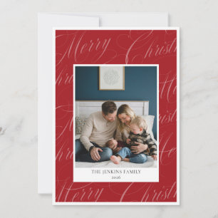 Rotes Weihnachts-Skript Familie Zwei Foto Feiertagskarte