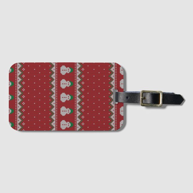 Rotes Weihnachts-Strick-Apfel-Muster | Winterfeier Gepäckanhänger (Vorderseite (Horizontal))