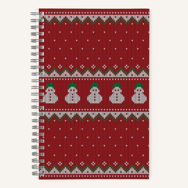 Rotes Weihnachts-Strick-Apfel-Muster | Winterurlau Notizbuch (Vorderseite)