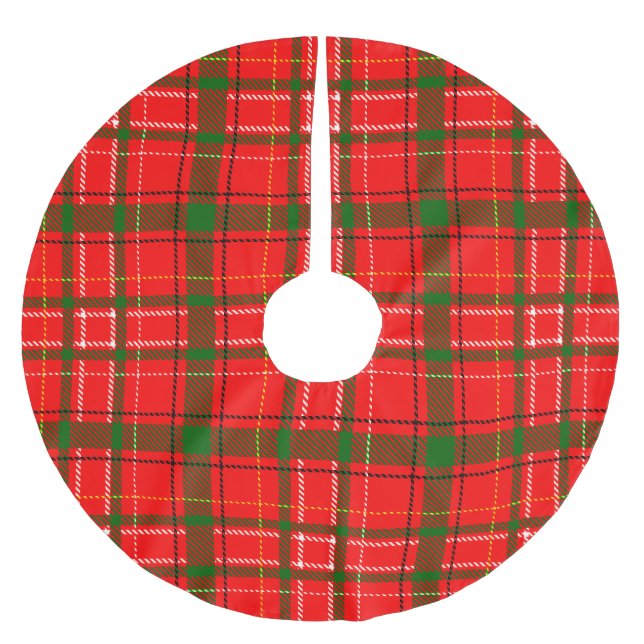 Rotes Weihnachts-Tartan-Karo-Design  Polyester Weihnachtsbaumdecke (Vorderseite)