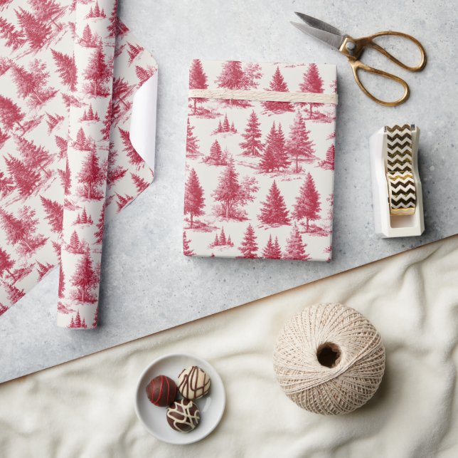 Rotes Weihnachts-Toile Geschenkpapier (Kunsthandwerk)