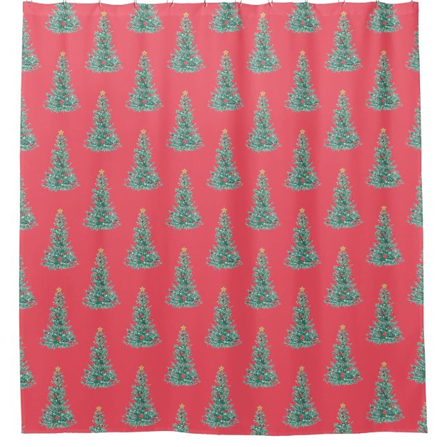 Rotes Weihnachtsbaum-Muster Duschvorhang (Vorderseite)
