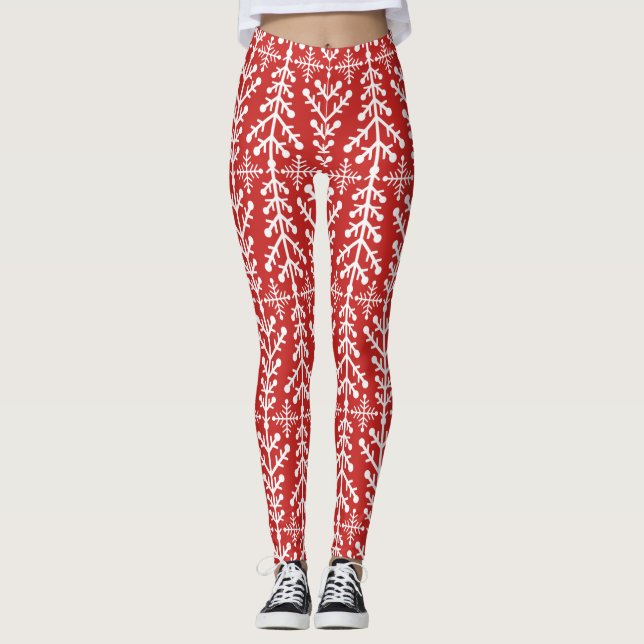 Rotes Weihnachtsbaum-nordisches angemessenes Leggings (Vorderseite)