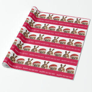 Rotes Weihnachtsbulldoggen-Packpapier Geschenkpapier