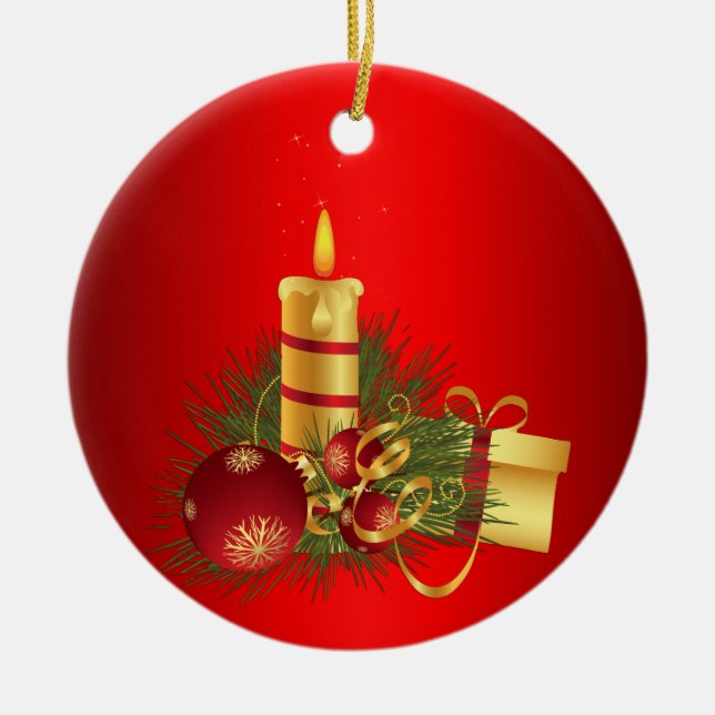 Rotes Weihnachtsfest Keramik Ornament (Vorne)