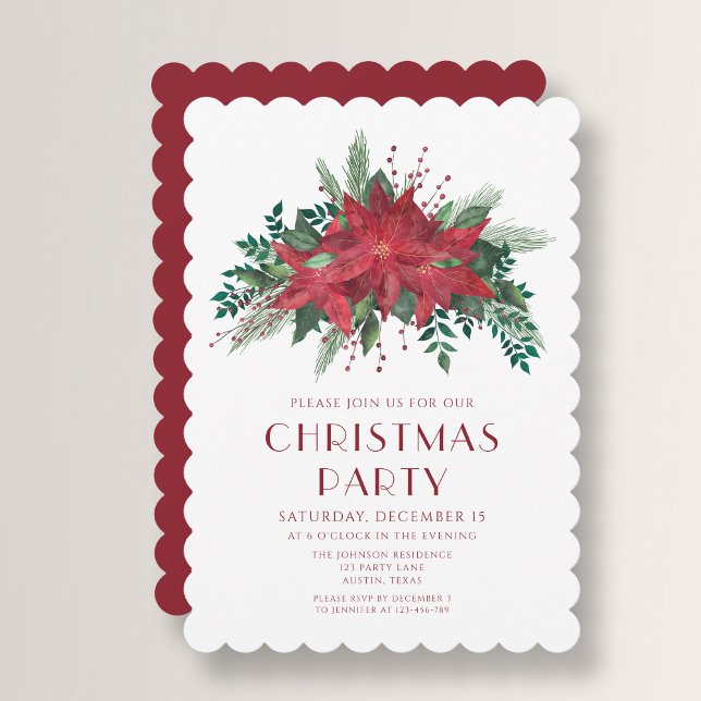 Rotes Weihnachtsfest Poinsettia Weihnachtsfest Par Einladung (Festive Red Poinsettia Christmas Party Invitation)