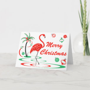Rotes Weihnachtsflamingo Frohe Weihnachtslandschaf Feiertagskarte