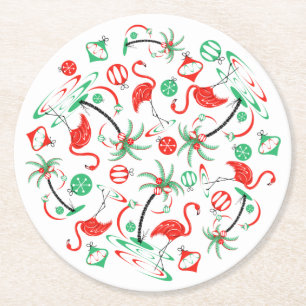 Rotes Weihnachtsflamingo Multi rund Runder Pappuntersetzer