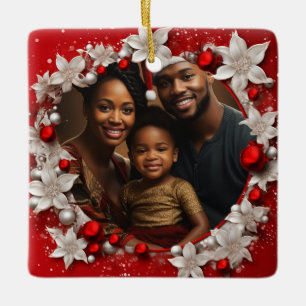 Rotes Weihnachtsgebälk-Foto Keramikornament