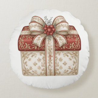 Rotes Weihnachtsgeschenk Rundes Kissen