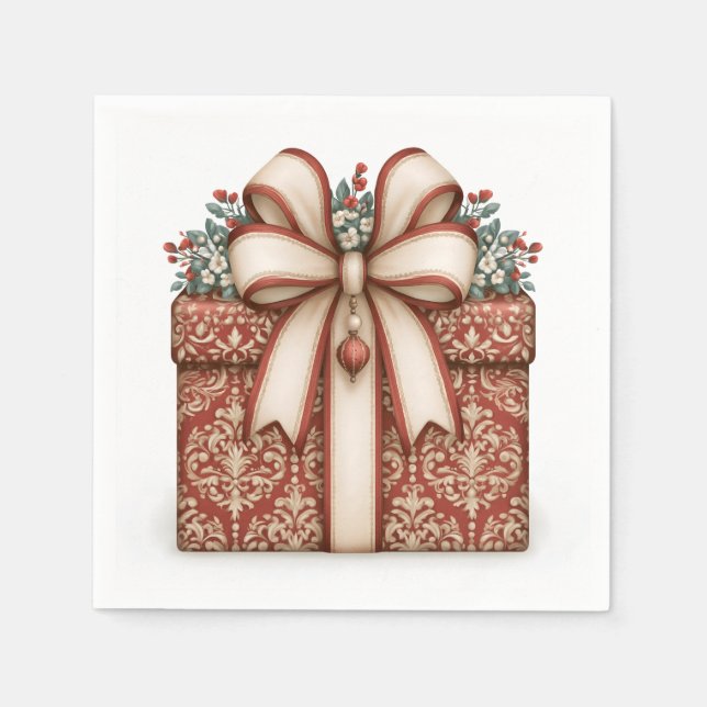 Rotes Weihnachtsgeschenk Serviette (Vorderseite)