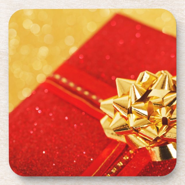 Rotes Weihnachtsgeschenk Untersetzer (Vorderseite)