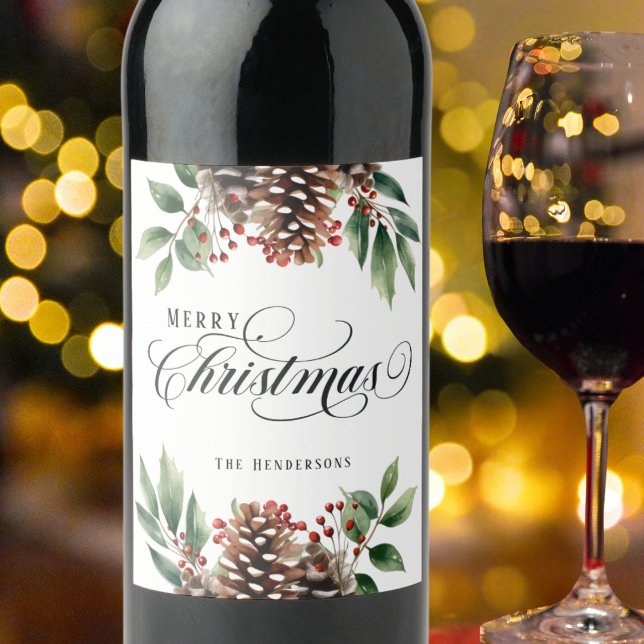 Rotes Weihnachtsgrün Weinetikett (Von Creator hochgeladen)