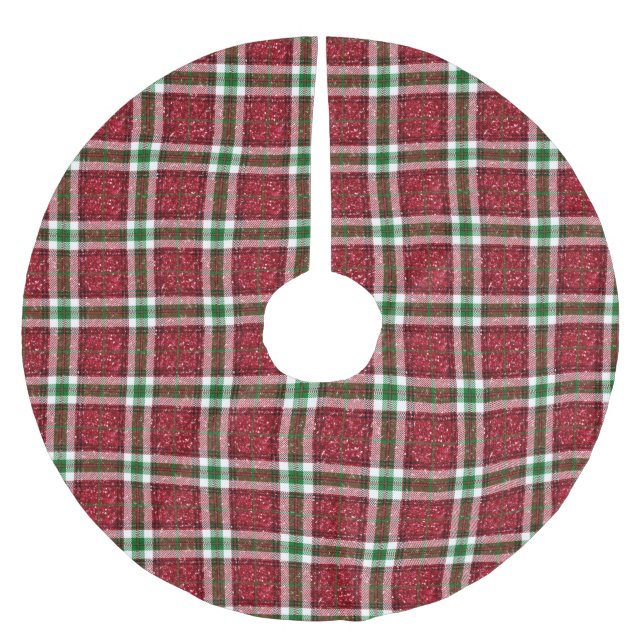 Rotes Weihnachtskaromuster Polyester Weihnachtsbaumdecke (Vorderseite)