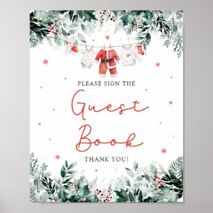 Rotes Weihnachtsmann-Baby-Shower-Gästebuch-Schild Poster