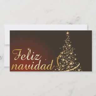 Rotes Weihnachtsmotiv mit goldenem Weihnachtsbaum. Dankeskarte