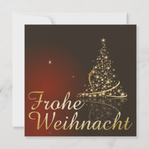 Rotes Weihnachtsmotiv mit goldenem Weihnachtsbaum Einladung