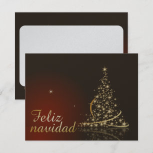 Rotes Weihnachtsmotiv mit goldenem Weihnachtsbaum. Einladung