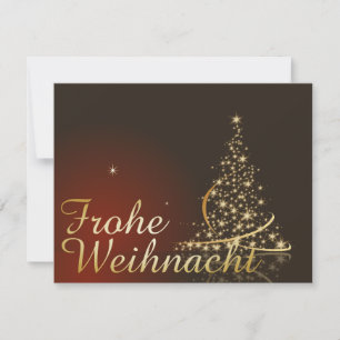 Rotes Weihnachtsmotiv mit goldenem Weihnachtsbaum Einladung