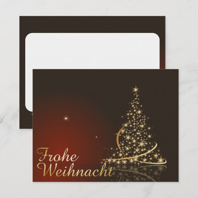 Rotes Weihnachtsmotiv mit goldenem Weihnachtsbaum Einladung (Vorne/Hinten)