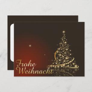 Rotes Weihnachtsmotiv mit goldenem Weihnachtsbaum Einladung