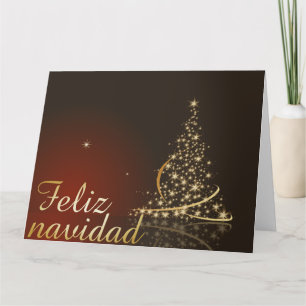 Rotes Weihnachtsmotiv mit goldenem Weihnachtsbaum. Karte