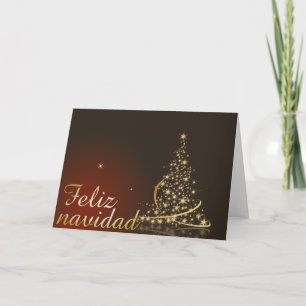 Rotes Weihnachtsmotiv mit goldenem Weihnachtsbaum. Karte