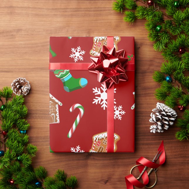 Rotes Weihnachtsmuster Geschenkpapier (Feiertagsgeschenk)
