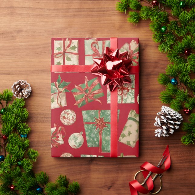 Rotes Weihnachtspapier mit Geschenkmuster Lustig Geschenkpapier (Feiertagsgeschenk)