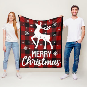 Rotes Weihnachtsrentier und Schneeflocken Nahtlose Fleecedecke