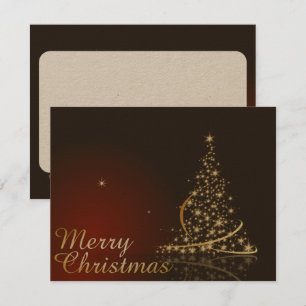 Rotes Weihnachtsthema mit goldenem Weihnachtsbaum Einladung