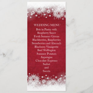 Rotes Weihnachtsweiße Schneeflocken Hochzeitsmenü Menükarte