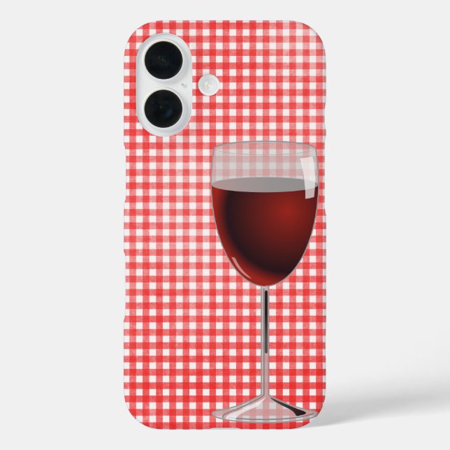 Rotes Weinglas auf Gingham Case-Mate iPhone Hülle (Rückseite)