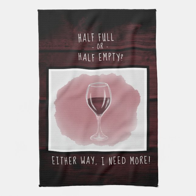 Rotes Weinglas Halb leeres Sprichwort Wasserfarbe Geschirrtuch (Vertikal)