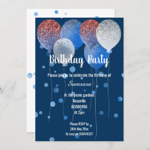 ROTES WEISS & BLAUES GEBURTSTAG BALLOON NAVY SPOT EINLADUNG