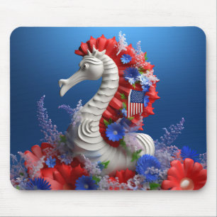 ROTES WEISS BLAUES PATRIOTISCHES SEEPFERD UND BLUM MOUSEPAD
