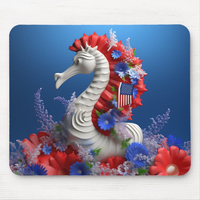 ROTES WEISS BLAUES PATRIOTISCHES SEEPFERD UND BLUM MOUSEPAD (Vorne)