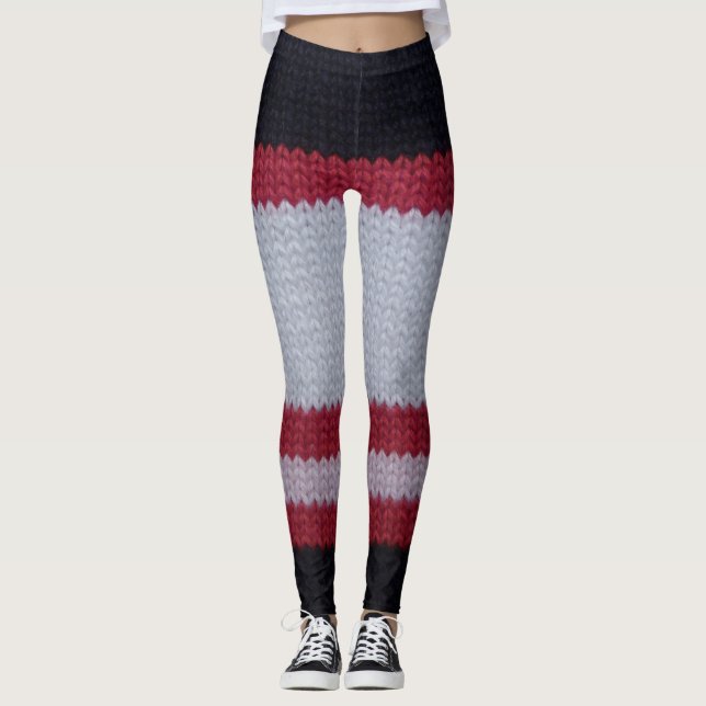 Rotes Weiß Schwarz: Muster aus gegossenem Wolle Leggings (Vorderseite)
